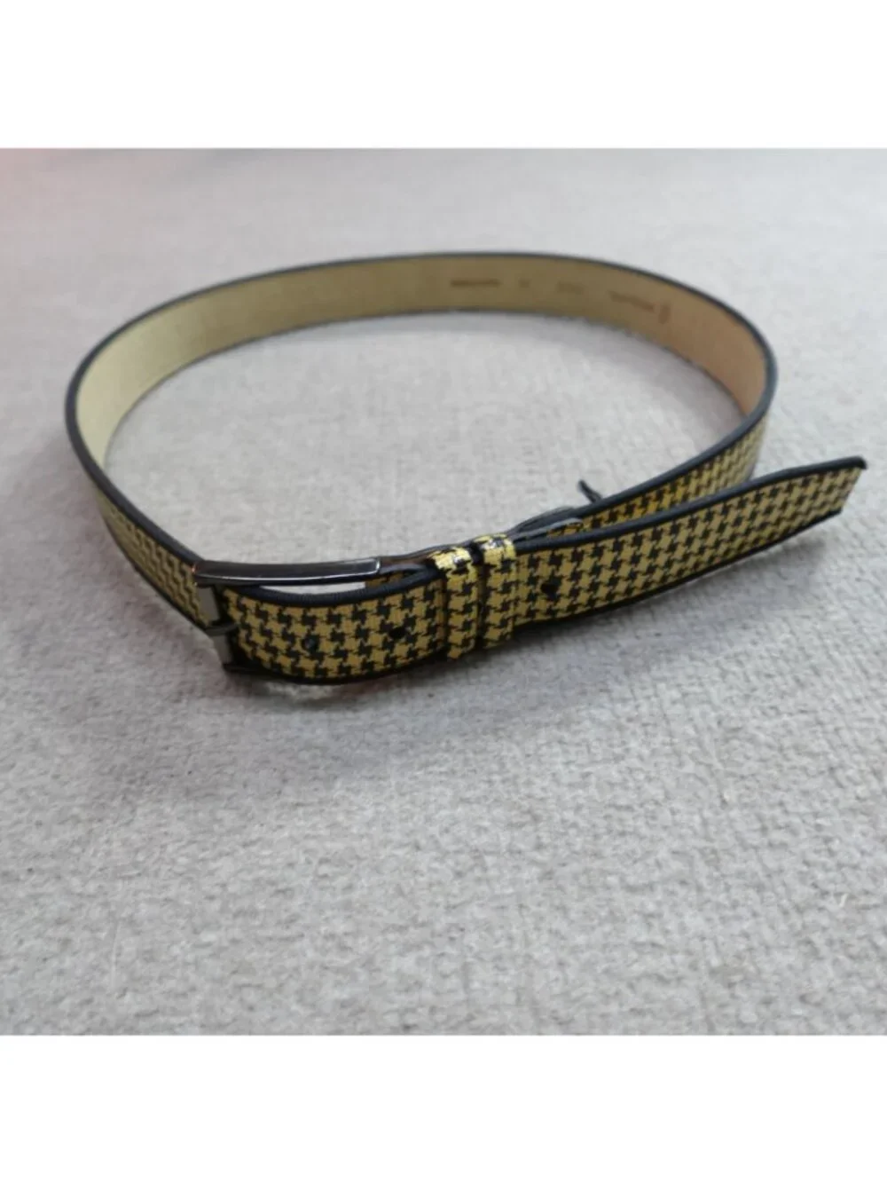 Mezlan Belt Beige Leather 38 Dress Houndstooth Made in Spain